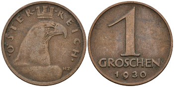 Австрия 1 грош 1930 KM 2836 бронза 4151-1268