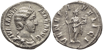 Римская Империя денарий 224 Юлия Мамея, мать Александра Севера VENERI FELICI, Венера, держащая ребенка, Рим Good Very fine RIC 351 серебро 1073-15-71