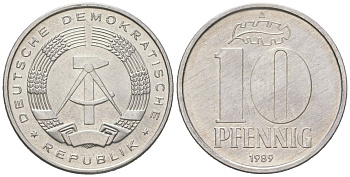 ГДР 10 пфеннигов 1989 A KM 10 алюминий aUNC 201-1122