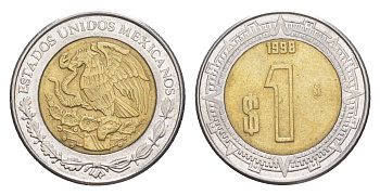 Мексика 1 песо 1998 Mo KM 603 биметалл 4636-523