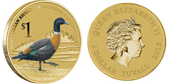 Тувалу 1 доллар 2013 серия Австралийские водяные птицы, австралийская огарь (Tadorna tadornoides), эмаль KM 213 алюминиевая бронза UNC M40-14