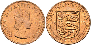 Джерси 1/12 шиллинга 1957 Елизавета II (1952-2022) KM 21 бронза aUNC 4367-323