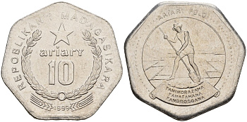 Мадагаскар 10 ариари 1999 KM 27 сталь плакированная никелем UNC 4604-817