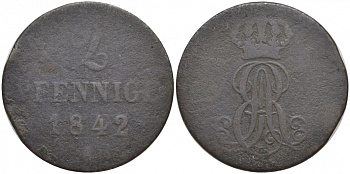 Ганновер 2 пфеннига 1842 A, Эрнст Август (1837-1851) KM 174.1 медь 4681-134