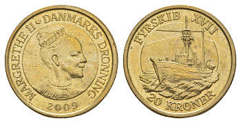 Дания 20 крон 2009 Корабли - Плавучий маяк KM 935 алюминиевая бронза UNC 4650-822