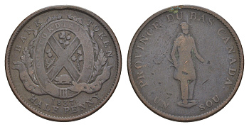 Нижняя Канада банковский токен 1/2 пенни 1837 Сити Банк CCT LC-8A, Breton His 522, KM Tn6 медь 4642-446