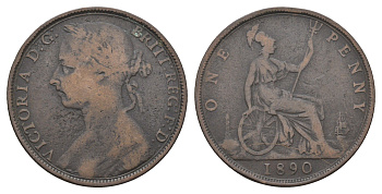 Великобритания 1 пенни 1890 Виктория (1837-1901) KM 755, Spink 3954 бронза 4661-421