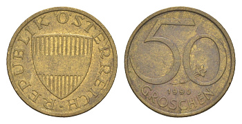 Австрия 50 грошей 1990 KM 2885 алюминиевая бронза 4532-169