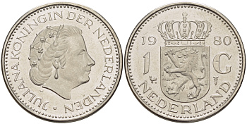 Нидерланды 1 гульден 1980 Юлиана (1948-1980) KM 184а никель 31-856
