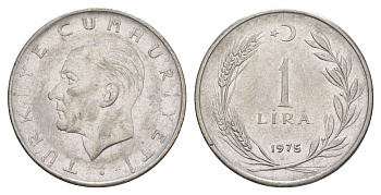 Турция 1 лира 1975 Кемаль Ататюрк KM 889a.2 нержавеющая сталь 4648-752
