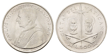 Ватикан 500 лир 1967 MCMLXVII, год-тип KM 99 серебро UNC 11-134-23