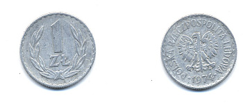 ПОЛЬША 1 ЗЛОТЫЙ 1974 KM 49.1 алюминий 4379-1335