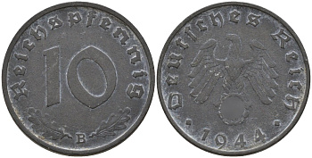 Германия 10 рейхспфеннигов 1944 B KM 101, J.371 цинк 4151-315