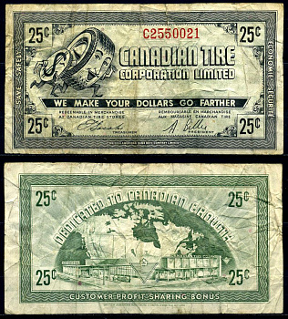 Канада купон на 25 центов 1962 Canadian Tire бумага 2195-20-3-2