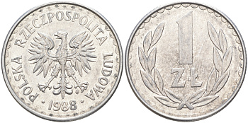 ПОЛЬША 1 ЗЛОТЫЙ 1988 MW KM 49.2 алюминий 106-544