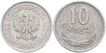 Польша 10 грошей 1966 MW KM AA47, Parchimowicz 206e алюминий 4549-213