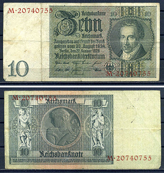 Германия 10 рейхсмарк 1929 Pick 180 a бумага 7552-31-2-2