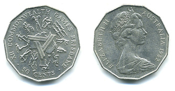 Австралия 50 центов 1982 Елизавета II (1952-2022), XII игры стран Британсого содружества KM 74 медно-никель 7-5-25-23