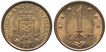 Нидерландские Антилы 1 цент 1970 Юлиана (1948-1980) KM 8 бронза UNC 4118-852