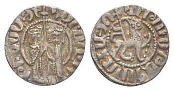 Киликийская Армения трам 1226-1271 Хетум I и царица Забель, держат крест/лев с патриаршим крестом  серебро    1516-334