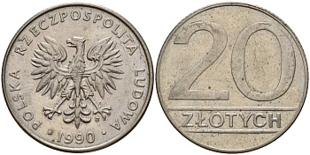 Польша 20 злотых 1990 MW KM 153.2, Parchimowicz 255b медно-никель 4187-746