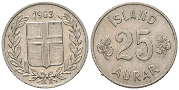 Исландия 25 эйре 1963 KM 11 медно-никель 4169-748