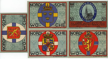 ЛЮБЕК 5 БОН ПО 50 ПФЕННИГОВ "ГЕРБЫ" бумага	UNC (пресс) 70-311