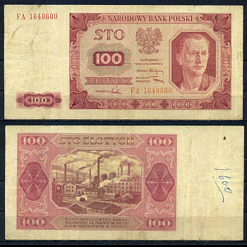 Польша 100 злотых 1948 Pick 139 бумага 451-852-2-1