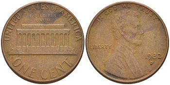 США 1 ЦЕНТ 1982 D, ЛИНКОЛЬН KM 201 медь цинк 188-223