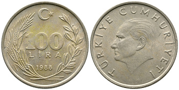 ТУРЦИЯ 100 ЛИР 1988 KM 967 медь никель цинк 29-126