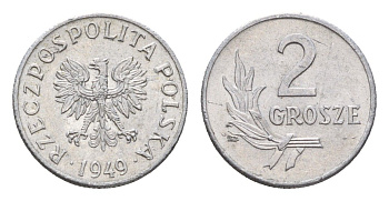 Польша 2 гроша 1949 Y 40 алюминий aUNC 4674-935