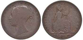 Великобритания 1 фартинг 1838 Виктория (1837-1901) KM 725, Spink 3950 медь 4610-811