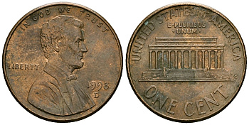 США 1 цент 1998 D, Линкольн KM 201b цинк плакированный медью 4136-346