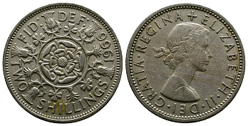 Великобритания 2 шиллинга (флорин) 1966 Елизавета II (1952-2022) KM 906, Spink 4146 медно-никель 4382-636