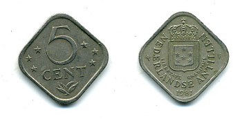 Нидерландские Антилы 5 центов 1981 Беатрикс (1980-2013) KM 13 медно-никель 46-2567