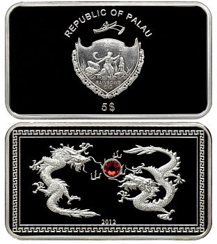 Палау 5 долларов 2012 год дракона, страз, оригинальная коробка серебро PROOF 2-4-2-22