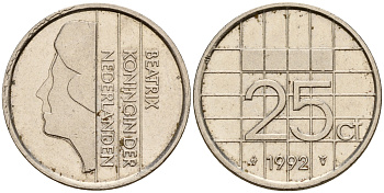Нидерланды 25 центов 1992 Беатрикс (1980-2013) KM 204 никель    4598-321