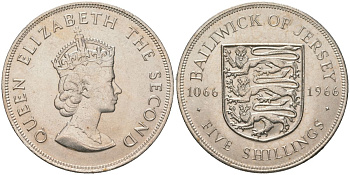 Джерси 5 шиллингов 1966 900 лет битве при Гастингсе KM 28 медно-никель aUNC 4386-913