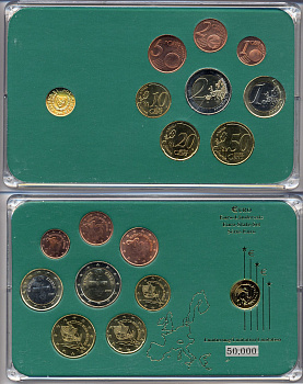 Кипр евронабор от 1 евроцента до 2 евро 2008 включает 1 милс 1998, планшет  биметалл, медно-никель  UNC  3-6-5-05