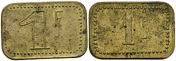 Франция 1 франк ND ресторанный жетон латунь 4166-132