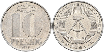 ГДР 10 пфеннигов 1979 A KM 10 алюминий 4143-737