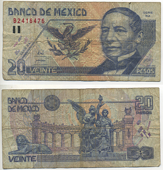 МЕКСИКА 20 ПЕСО 1998 Pick 106с бумага 7553-32-2