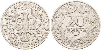 ПОЛЬША 20 ГРОШЕЙ 1923 KM 12 никель 4516-232