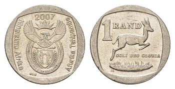 ЮАР 1 ранд 2007 KM 344 медь плакированная никелем 4627-448