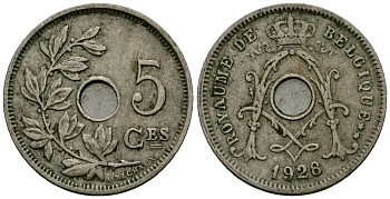 Бельгия 5 сантимов 1928 Belgique KM 66 медно-никель 4173-562