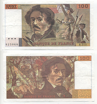 ФРАНЦИЯ 100 ФРАНКОВ 1993 Pick 154g бумага 6293-28-3