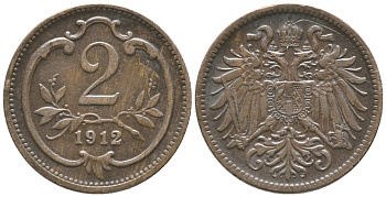 АВСТРИЯ 2 ГЕЛЛЕРА 1912 ФРАНЦ ИОСИФ (1846-1918) KM 2801 бронза 100-946