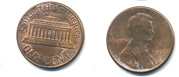 США 1 ЦЕНТ 1990 D ЛИНКОЛЬН KM 201b цинк плакированный медью 86-253