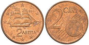 Греция 2 евроцента 2006 KM 182 сталь плакированная медью aUNC 4618-851