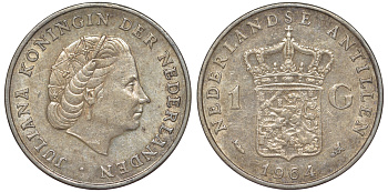 Нидерландские Антилы 1 гульден 1964 Юлиана (1948-1980) KM 2 серебро 36-1052